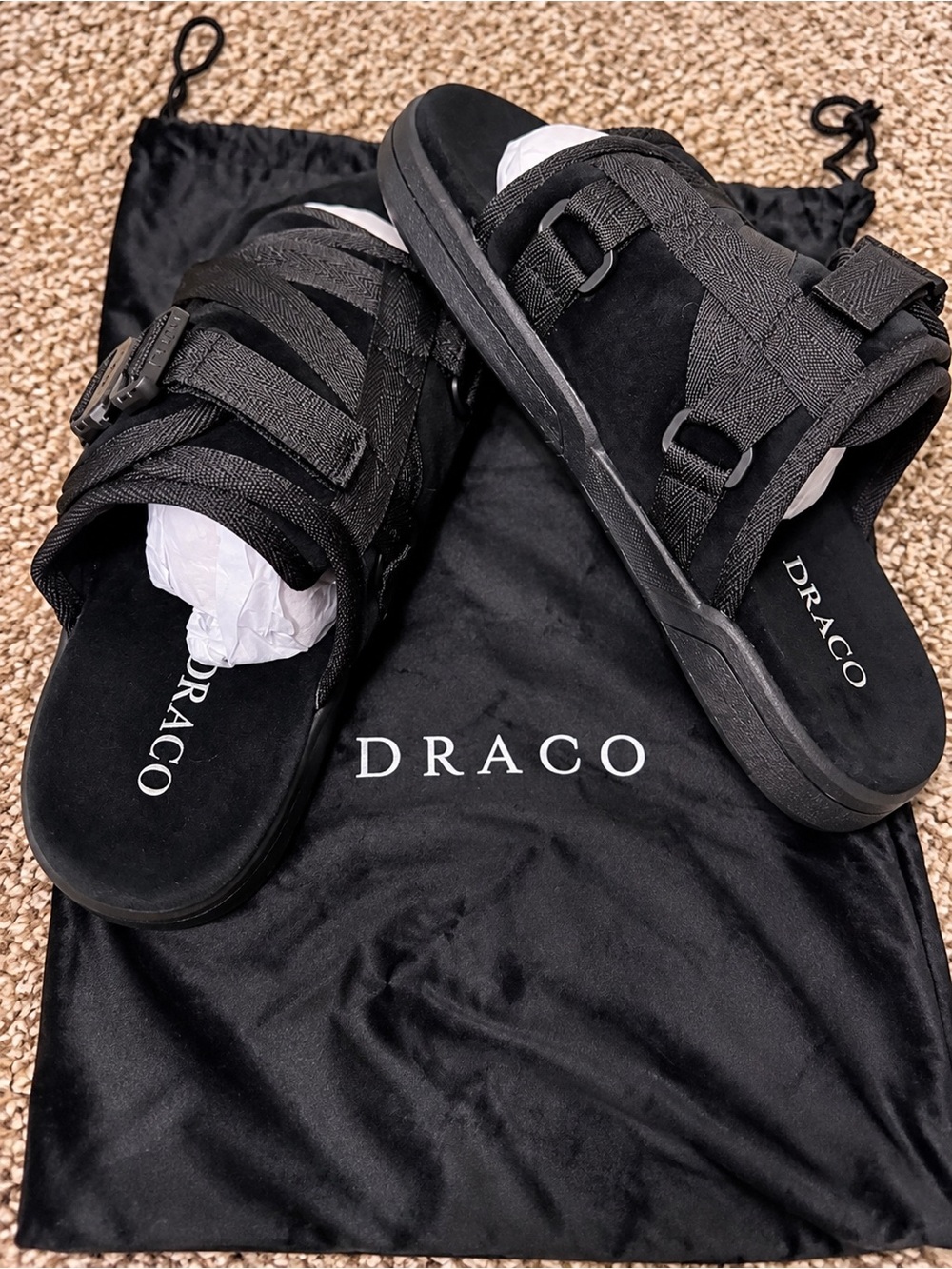 DRACO Men's Black Strap Slide Sandals
